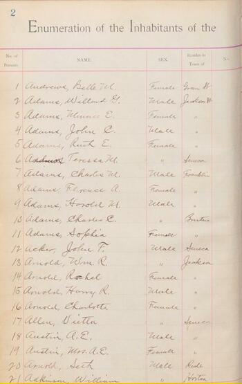 Enumeration of the Inhabitants, Village of Weedsport, town of Brutus, Page 2