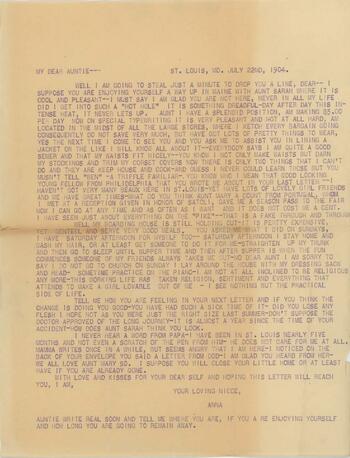 Anna Trasher Letter,July 22, 1904